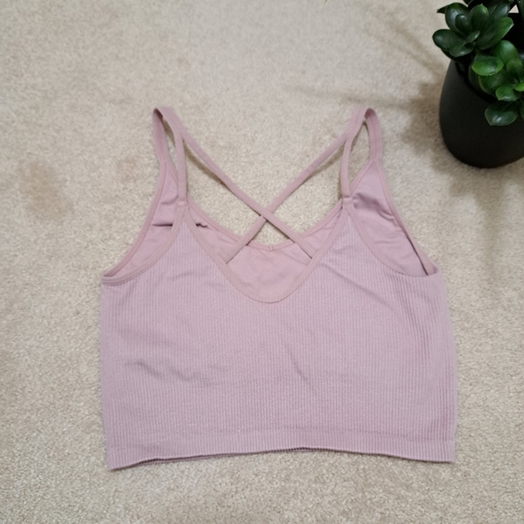 Lemon Set Of 2 Ribbed Yoga Bras Women's Size Large Cream Pink Seamless Lounge - Picture 8 of 15